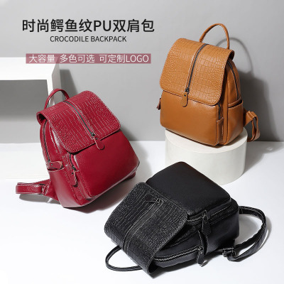  Cross-Border Backpack Simple Women's Commuter Pu Large Capacity Flap Bag Women's Bag Guangzhou Trendy Women's Bags