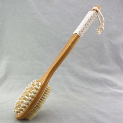 Factory Direct Sales Bamboo Whole Handle Double-Sided Massage Bristle Bath Brush Bath Brush Bath Brush Beat Meridian Brush