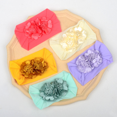 New Baby Hair Accessories Soft Seamless Nylon Flower Baby Forehead Protector Headband Children Hairband with Wide Edge