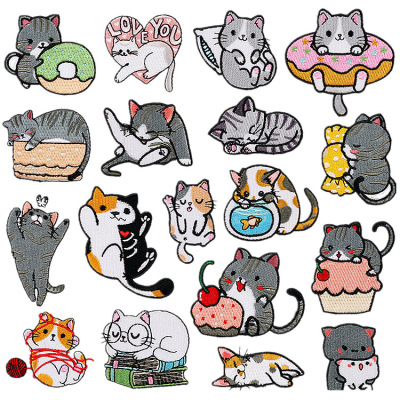 Products in Stock New Cartoon Embroidered Cloth Stickers Little Lazy Cat Patch Computer Embroidery Mark Alien Cat Embroidered Zhang Zi Cat