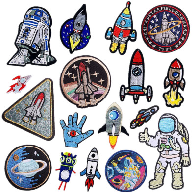 Spot Astronaut Embroidered Cloth Stickers Amazon Hot Spaceship Patch Computer Embroidered Zhang Zai Alien Embroidery Patch