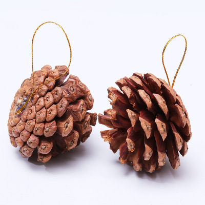 6 Pcs/Pack 6cm Christmas Pine Cone Pendant Ornaments Christmas Tree Decoration Pendant Natural Primary Color Wooden Pine Cones