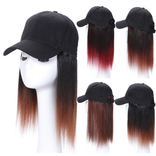 Real Hair Mid-Length Straight Hair Hat Wig One-Piece Summer Wave Head Baseball Cap Wig Short Straight Hair Wig Headgear