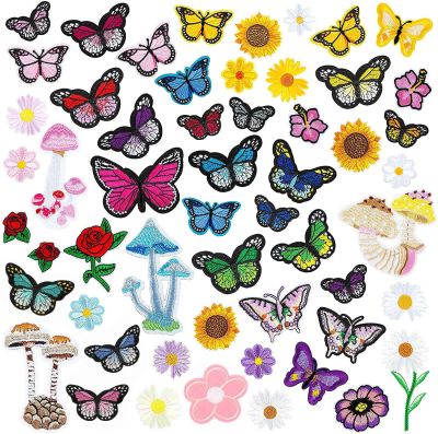 Mixed Embroidered Cloth Stickers Butterfly Computer Emboridery Label Mushroom Zhang Zai Flower Patch Sunflower Embroidery Post