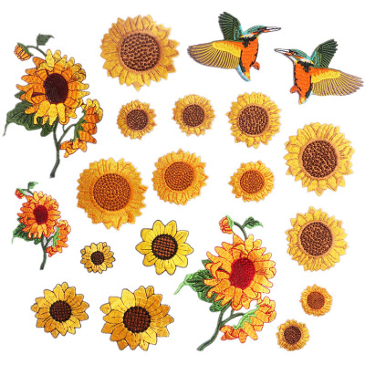 Sunflower Flower Embroidered Cloth Stickers DIY Clothes Little Daisy Embroidered Zhang Zai SUNFLOWER Decorative Patch Sticker