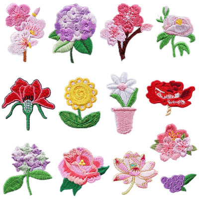 Products in Stock New Lotus Embroidery Cloth Sticker Cartoon Rose Patch Sunflower Emboridery Label Flower Ironing