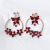 Vintage Red Bridal Headdress Flower Bow Tie Rhinestone Earrings Wine Red round Ear Clip Non-Piercing Earrings