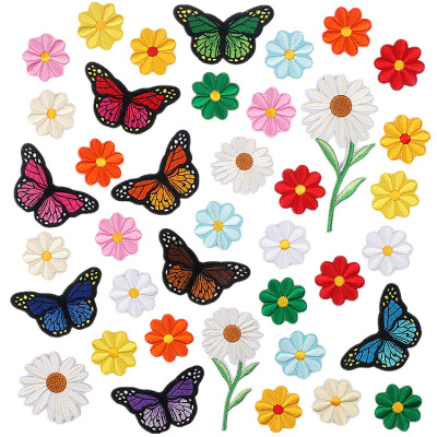 Spot Mixed Flowers Embroidered Cloth Stickers Cartoon Butterfly Computer Embroidery Mark Ironing Little Red Flower Patch Amazon