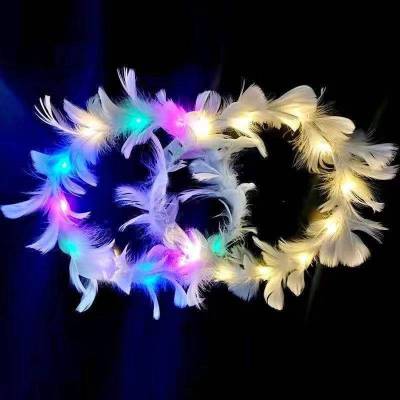 Cross-Border Hot New Fairy Glowing Feather Pattern Ring Net Red Hairband Flash Headdress Feather Headband Goose Feather Head Buckle