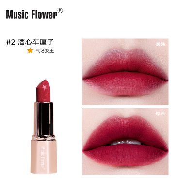 Hot Sale Music Flower Lipstick Hot Sale Cosmetics Lip Makeup Factory Direct Sales Cherry Color 102