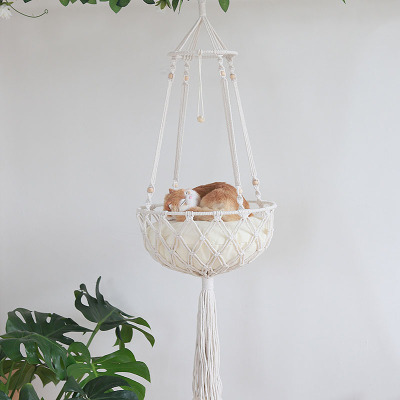 Amazon Cross-Border Hot Sale Hand-Woven Cotton String Cat Hammock Glider Pet Cat Nest Wanghong Mall Hanging Basket Manufacturer
