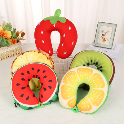New Fruit Cartoon U-Shaped Pillow Cute Creative Fruit Neck Pillow Watermelon Car Cushion Factory Wholesale