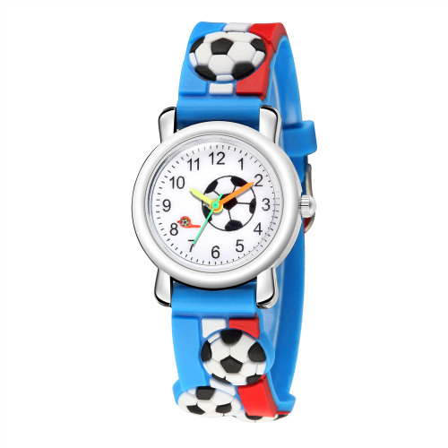 3d relief striped plastic tape football pattern student watch cute primary school student gift watch one-piece delivery