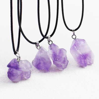 Amethyst Stone Natural Raw Gemstone Necklace Amethyst with Shape Irregular Pendants Clavicle Chain Female Small Jewelry Wholesale