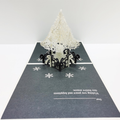 Factory Direct Sales 3D Stereoscopic Greeting Cards Handmade Paper Carving Christmas Tree Handmade Three-Dimensional Creativity Paper Carving Hollow Greeting Card