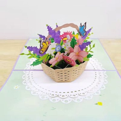 New 3D Stereoscopic Greeting Cards Exquisite Handmade Gift Flower Basket Paper Carving Greeting Card Mother Card Holiday Universal Card
