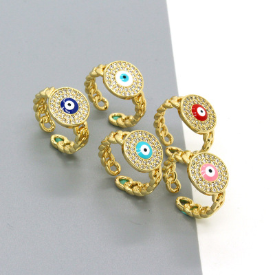 European Cross-Border Sold Jewelry Vintage Personality Diamond Stud Colorful round Eye Ring Turkish Devil's Eye Open Ring