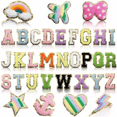 Self-Adhesive 5.5cm English Letters Embroidered Cloth Stickers Bow Computer Emboridery Label Pirate Hook Patch Five-Pointed Star