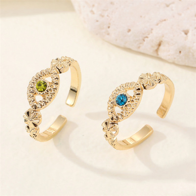 European Retro Simple Diamond Hollow Eye Ring Fashion Devil Eye Open Ring Female Cross-Border