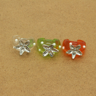 Korean Fashion Ins Candy Color Inlaid Pearl Starfish Resin Ring Personality Color Acrylic Ring Cross-Border
