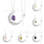 European and American Natural Crystal Stone Necklace Vintage Alloy Moon Necklace Female Niche Amazon Foreign Trade Ornament Wholesale