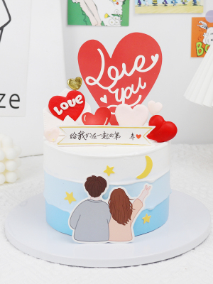 Qixi Baking Cake Topper Decoration Back Couple Inserts Anniversary Polymer Clay Love Valentine's Day Accessories