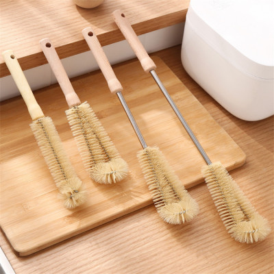 Household Lengthened Wooden Handle Cup Brush Baby Bottle Brush Nylon Kitchen Glass Thermos Cup Long Handle Cleaning Cup Brush