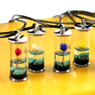 Natural Dried Flower Pendant Epoxy Dried Flowers Daisy Necklace Female Time Stone Resin Luminous Bottle Ornament Wholesale