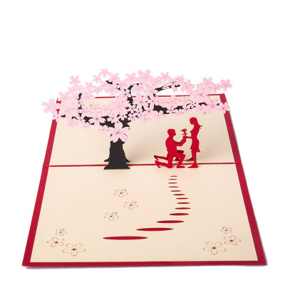 3D Stereoscopic Greeting Cards Sakura Lovers Stereoscopic Greeting Cards Valentine's Day Gift Couple Confession Creative Birthday Card