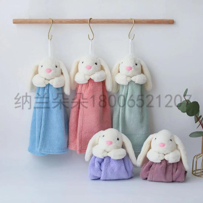 Factory Direct Sales Cartoon Plush Rabbit Hand Towel Bunion Coral Velvet Hanging Thickened Absorbent Kitchen Supplies Gift