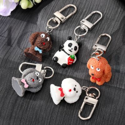 New Cartoon Resin Puppy Key Chain Cute Small Animal Bag Keychain Creative Three-Dimensional Panda Pendant