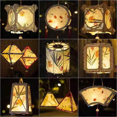 Rabbit Lamp Ancient Style PortableHandmade Flowers Toilet Paper Wood Lantern Material Package Luminous Hanfu GD