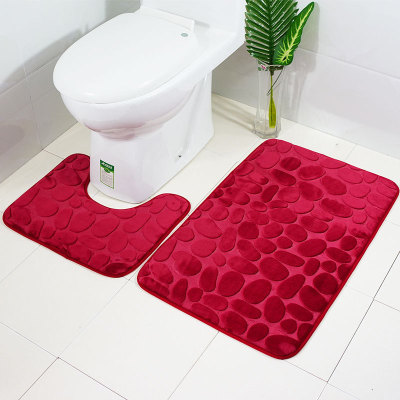 Flannel Embossed Toilet Two-Piece Bathroom Absorbent Non-Slip Carpet Floor Mat