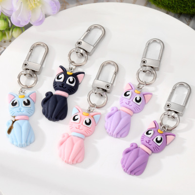 Europe and America Cross Border New Cartoon Moon Cat Pendant Sweet Fun Kitten Key Buckle Cute Animal Ornaments Pendant