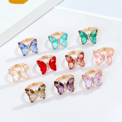 Europe and America Cross Border New Accessories Fashion Vintage Butterfly Ring Personalized Opening Adjustable Index Finger Multicolor Ring for Women