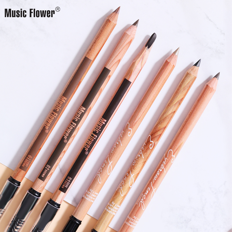 Music Flower热销木质原木眉笔防汗自然持久不脱妆 砍刀眉笔M6019