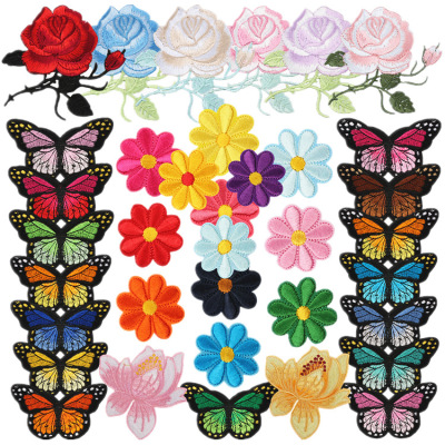 Spot Amazon Butterfly Mixed Embroidered Cloth Stickers Rose Embroidery Mark Lotus Patch Flower Embroidered Zhang Zai