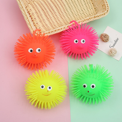 Cross-Border Smiling Face Luminous Hairy Ball Elastic Ball Flash Vent Ball Children's New Exotic Creative Pressure Relief Toy Manufacturer
