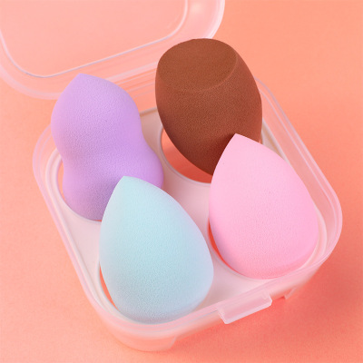 New Super Soft 4-Grid Transparent Pp Box Package Powder Puff Sponge Egg Bouncy Non-Stuck Pink Cosmetic Egg Suit with Storage Box
