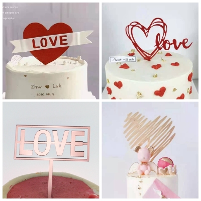 Qixi Cake Inserting Card Valentine's Day Decoration Plug-in Love Wedding 520 Love Acrylic Birthday Accessories
