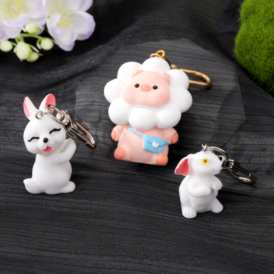 New Cute Resin Cartoon Sun Flower Pig Keychain Creative New Bunny Pendant Animal Pendant