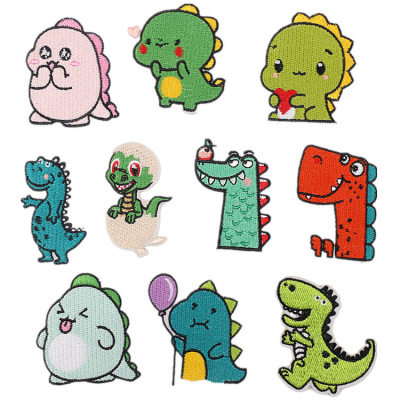 Spot Goods Cute Cartoon Emboridery Label Little Dinosaur Embroidered Cloth Stickers Bag Patch Clothes Decoration Zhang Zai Logo Ironing