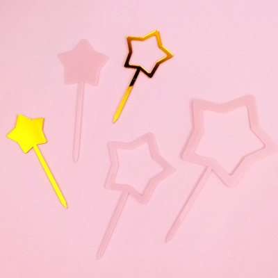 Acrylic Color Matching Five-Pointed Star Cake Decorative Insertion Set Star Hollow Birthday Topper for Baking Accessories