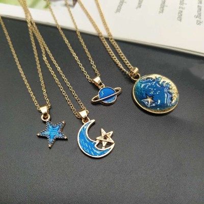 Spot Goods Cross-Border Starry Sky Necklace Tide Blue Starry Sky Necklace Clavicle Chain Fantasy Planet Europe and America Sweater Chain Jewelry