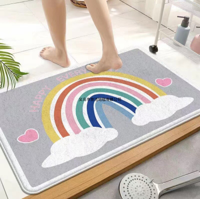 Crystal Velvet Printed Carpet Doorway Hallway Door Mat Bathroom Toilet Water-Absorbing Non-Slip Mat Cartoon Floor Mat