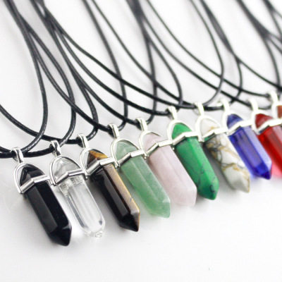 Wish Natural Stone Hexagon Prism Pendant European and American Fashion Natural Crystal Hexagonal Prism Bullet Hexagon Prism Necklace