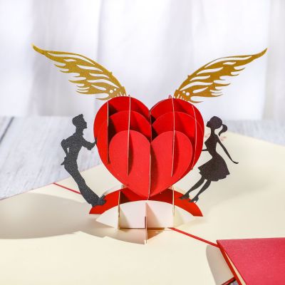 Valentine's Day Flying Love Wedding Greeting Card 3D Three-Dimensional Paper Carving Vintage Invitation Card Invitation Card