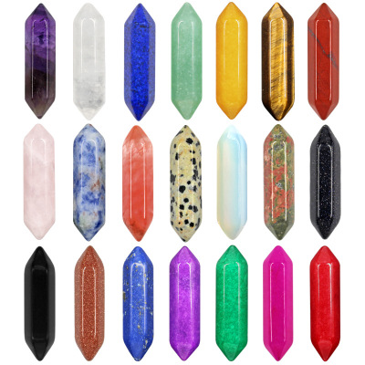 Cross-Border Sold Jewelry Crystal Hexagon Prism Pendant Stone Natural Crystal Stone Polished Double Pointed Hexagon Prism Pendant Wholesale