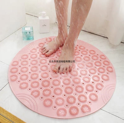 Round Bathroom Non-Slip Mat with Suction Cup Massage Mat 53cm Bathroom Bath Mat Home Ground Mat