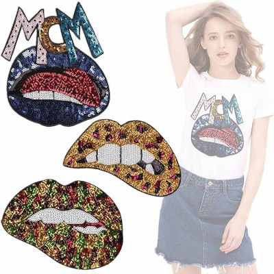 Spot Clothes and Bags Patch Mouth Embroidery Zhang Zai Logo AliExpress Large Lips Embroidered Cloth Stickers Sequin Embroidery